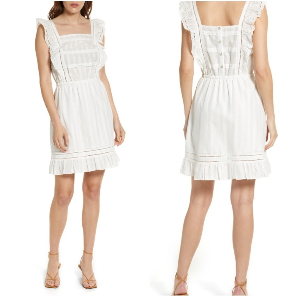 Scotch & Soda Eyelet Ruffle Organic Cotton Pinafore Mini Sun Dress Small…